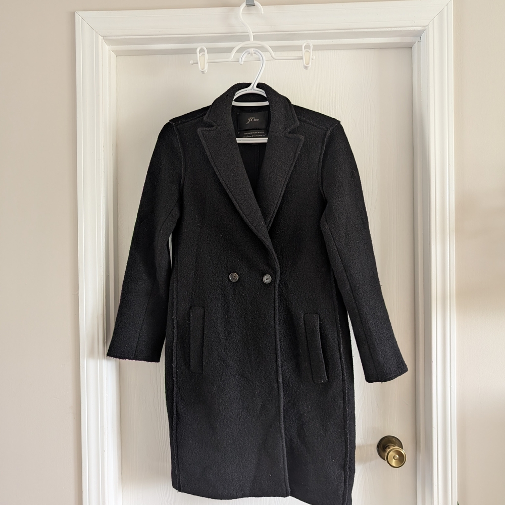 J. Crew Italian Boiled Wool Black Peacoat